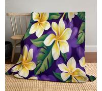 Manta de Franela Plantas Flores Tropicales, Manta Con Estampado Frangipani Hojas Suave y Mullida para adolescentes y adultos, Mantas Amarillo Ligera, para Sofá Cama Viaje Sala de Estar 180x200 cm