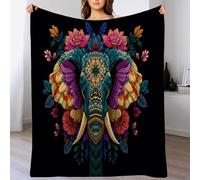 Manta de Franela Polar150 x 200cm, Impresión 3D Suave y Esponjosa, Manta de Cama y Sofá para Adultos y NiñosBohemia Mandala Elefante y Flores
