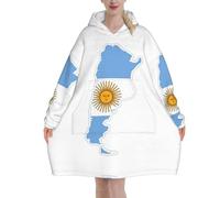 Manta de franela suave con capucha y bolsillo para adultos con diseño de mapa de la bandera argentina, ropa de descanso para adultos con capucha y bolsillo