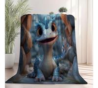 Manta de Franela Suave con Estampado Lindo Estilo Cuento de Hadas Animal dragón - Manta Cálida y Ligera para Sofá y Cama, Negro Decoración Hogar, Todas Las Estaciones - 70×100 cm