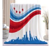 Manta de franela suave y esponjosa de 127 x 152 cm, color blanco, estilo | Manta estampada cálida con diseño de la bandera de la ciudad de Chicago, diseño de cinco estrellas, fácil cuidado