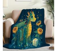 Manta de Franela súper Suave y acogedora 150 x 200 cm - Cálida y Afelpada para Viajes con Estampado Fantasía Dragón Luciérnaga Flores, Fantasía Dragón Luciérnaga Flores Manta Decorativa para sofá