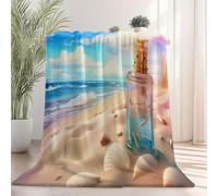 Manta de Franela Térmica 220 x 240 cm - Suave y Ligera Estampado de Fantasía Conchas Playas Perfume, Crema Ideal para Todas Las Estaciones y Regalo para Adultos y Niños