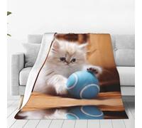 Manta de franela ultrasuave con estampado de gato persa jugando con una pelota, adecuada para camas dobles, sofás, camping y como regalo, (50 x 40 pulgadas)