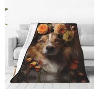 Manta de franela ultrasuave con estampado de perro niña con flores, adecuada para camas dobles, sofás, camping y como regalo, (40 x 30 pulgadas)