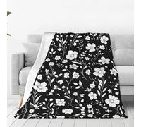Manta de franela ultrasuave de flores blancas, manta de sofá para el hogar, manta de siesta, tapete de picnic para camping, 60 x 50 pulgadas