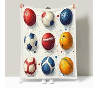 Manta de Franela y Borreguillo para Cama Sofá, Fútbol Americano Manta Polar Microfiber, Tema Deportivo del Rugby Mantas Reversible, Suave Cómoda, Cálida Esponjosa, para Toda Estación 180 x 200 cm