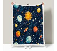 Manta de Franela y Borreguillo para Cama Sofá, Planeta Manta polar Microfiber, Cielo Estrellado Universo Sol Mantas Reversible, Suave Cómoda, Cálida Esponjosa, para Toda Estación 180 x 200 cm