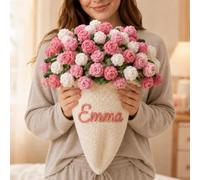 Manta de ganchillo personalizada con ramo de flores, manta de punto hecha a mano con flores de rosas, regalo para su novia, mamá, San Valentín, boda, aniversario, cumpleaños, Navidad (80 cm)