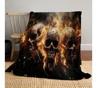 Manta de Halloween 130 x 150cm, Mantas de Estilo Grunge Rock Llama de Calavera, Manta de Franela Ligera para Dormitorio, Salas de Estar, sofá, decoración