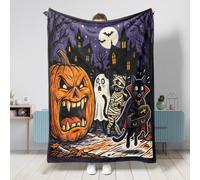 Manta de Halloween con diseño de calabaza y gato Bombay de 50 x 60 pulgadas, manta grande y pequeña para sofá, sala de estar, playa, viajes, decoración aterradora del sofá del hogar