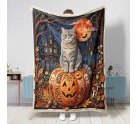 Manta de Halloween con diseño de gatos británicos de pelo corto, 50 x 60 pulgadas, manta de franela cálida, suave y acogedora para dormitorio, camping, viajes, decoración espeluznante para sofá