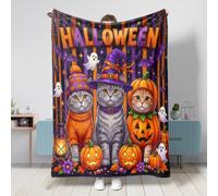 Manta de Halloween con diseño de gatos británicos de pelo corto, 60 x 80 pulgadas, divertida, cálida, suave, acogedora manta de franela para dormitorio, camping, viajes, bonita decoración de sofá