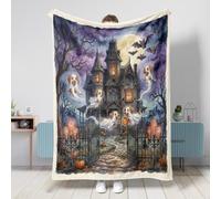 Manta de Halloween con diseño de perro Vizsla Haunted House de 50 x 60 pulgadas, divertida manta suave y acogedora para sofá, sala de estar, playa, viajes, decoración espeluznante de sofá para el