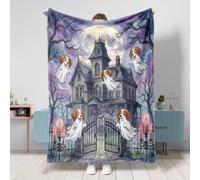 Manta de Halloween Haunted House Brittanys Dog de 40 x 50 pulgadas, divertida manta suave y acogedora para sofá, sala de estar, playa, viajes, aterradora decoración de sofá para el hogar