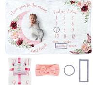 The Modern Child Manta de hito para bebé, Manta mensual para bebé, Fondo de fotografía de Forro Polar Suave, Tabla de Crecimiento Personalizada para recién Nacidos, Luna Floral, 60 x 40 Pulgadas