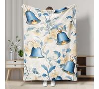 Manta de invierno con diseño floral de campana, manta decorativa azul y crema, manta de franela suave para dormir para sofá, cama, todas las estaciones, 50 x 60 pulgadas
