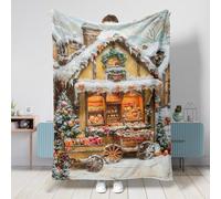 Manta de invierno de Navidad para el país de las maravillas, acogedora manta de felpa con escena de pueblo nevado, manta cálida y suave para sofá, cama, todas las estaciones, 60 x 80 pulgadas