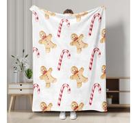 Manta de jengibre de Navidad con patrón de bastón de caramelo blanco, manta acogedora de forro polar de felpa suave para el hogar, viajes, fiestas, todas las estaciones, 50 x 60 pulgadas