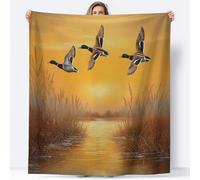 Manta de Lana 130 x 150 cm Pintura Al Óleo Puesta Sol Juncos Patos Silvestres Sherpa Manta de Lana, Amarillo Franela Sobrecama Mantas Felpa, para Niños Adultos Cama Sofá Dormitorio Vivero Mantas