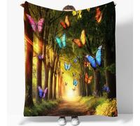 Manta de Lana 180 x 220 cm Fantasía Bosques Sol Mariposas Sherpa Manta de Lana de Franela Sobrecama Manta de Felpa para Niños y Adultos, Jóvenes de Shower Mantas para Cama Sofá Dormitorio Vivero