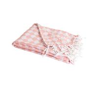 Manta de lana dropall en algodón 100% - salmón y blanco con flecos