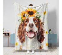 Manta de madera rústica con diseño de perro Springer Spaniel de 40 x 50 pulgadas, manta de franela cálida y esponjosa y acogedora para dormitorio, camping, viajes, decoración de sofá para mascotas