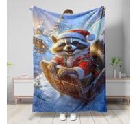 Manta de mapache de Navidad, manta roja de animales navideños, forro polar de felpa suave para sofá, viajes, camping, todas las estaciones, 40 x 50 pulgadas