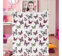 Manta de Mariposa de Forro Polar Rosa, Manta de Mariposa con Estampado de Flores, Suave y acogedora Manta de Franela mullida para niñas, niños y Adolescentes, Regalos de cumpleaños 101x127 cm