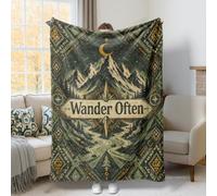 Manta de montañas, manta rústica de aventura, brújula de río, otoño, color verde, peluda, acogedora, ligera, decorativa para sofá, cama, sillón reclinable, dormitorio, silla de regazo, 60 x 80