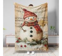 Manta de muñeco de nieve, manta decorativa color crema, forro polar de felpa suave para invierno, Navidad, sofá, camping, viajes, todas las estaciones, 40 x 50 pulgadas