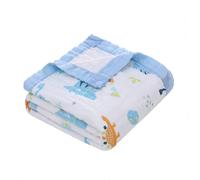 Manta de muselina para bebé de 6 capas, manta de algodón suave, transpirable, manta envolvente, manta para niñas y niños, 110 x 110 cm (dinosaurios azules)