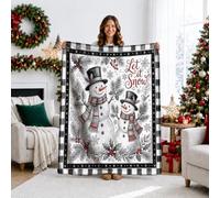 Manta de Navidad con cita navideña de muñeco de nieve, 101,6 x 127 cm | Buffalo Plaid Border, manta de sofá, acentos de bayas de acebo, tema de invierno del país de las maravillas