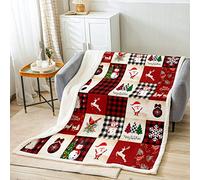 Manta de Navidad con estampado de ciervo, árbol de nieve, Papá Noel, manta de forro polar, manta acogedora con estampado de cuadrícula a cuadros para cama, sofá, decoración de habitación de niños y