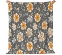 Manta de Navidad para sofá Flores Dalia Vintage cálida Franela decoración del hogar, 180 X 200 Cama, salón, Dormitorio, Oficina, apartamento, Invierno, Familia Gris Anaranjado