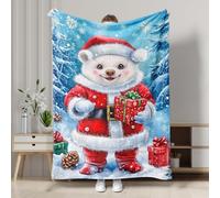 Manta de oso de Navidad, manta de oso polar blanco brillante, decoración de Papá Noel, forro polar suave de felpa para vacaciones de invierno, sofá acogedor, viajes, uso en todas las estaciones, 40 x