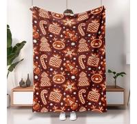 Manta de pan de jengibre para vacaciones, color marrón cacao cálido, decoración de galletas festivas, manta de forro polar de felpa suave perfecta para noches frías, sala de estar, camping, todas las