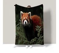 Manta De Panda Rojo Salvaje 150X200Cm, Fotografía De Animales Mantas Suave De Franela, Mantas De Cama Mullida Acogedora para Sofá Decoración para Cualquier Temporada, Verde Oscuro, 150X200Cm