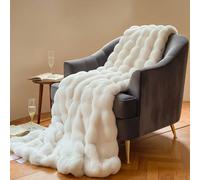 Manta de peluche de conejo, manta de pelo sintético cálida, manta para sofá versátil, blanket para sofá, cama, sofá (blanco, 160 x 200 cm)