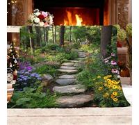 Manta de Peluche de Lana Sendero del JardíN Jungleal Manta de Estar Caliente Otoño Invierno Suave XL, Verde Frazada de Franela Sherpa para Sofá Cama, para Niños Niñas