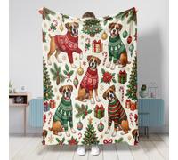 Manta de perro bóxer de Navidad de 60 x 80 pulgadas, manta de franela suave y acogedora para sofá, cama, playa, viajes, decoración de sofá de Navidad para el hogar