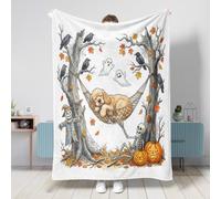 Manta de perro Cocker Spaniel de Halloween de otoño de 50 x 60 pulgadas, divertida y aterradora manta de esqueleto fantasma, suave y acogedora para sofá, sala de estar, playa, viajes, decoración