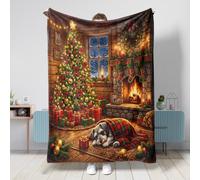Manta de perro Schnauzer de Navidad de 60 x 80 pulgadas, chimeneas festivas, manta de franela suave y acogedora para sofá, cama, playa, viajes, decoración de sofá de Navidad para el hogar