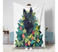 Manta de perro terrier escocés de primavera de 50 x 60 pulgadas, divertida manta suave y acogedora para sofá, sala de estar, playa, viajes, decoración de sofá para el hogar