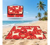 Manta de Picnic 150x150 cm, Lindo Manta Picnic Impermeable, Navidad Esterilla de Playa Alfombra de Exterior, Picnic Blanket Plegable con Asa para Camping, Jardín, Césped, Playa, Senderismo UZ-143