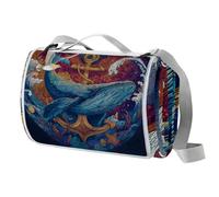 Manta de picnic con ancla de barco de ballena, tapete de picnic extragrande con asa de transporte, plegable y portátil, 150 cm x 145 cm, manta de picnic para camping, parque, jardín, playa