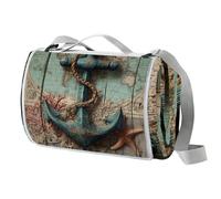 Manta de picnic con diseño de ancla de mar impermeable, extra grande, 150 x 145 cm, manta de playa para camping, lavable, plegable, accesorios de camping para actividades al aire libre
