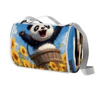 Manta de picnic con diseño de girasol y panda divertido, tapete de picnic extragrande con asa de transporte, plegable y portátil, 150 cm x 145 cm, manta de picnic para camping, parque, jardín, playa