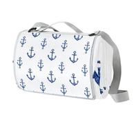 Manta de picnic con estampado de ancla impermeable, alfombrilla de picnic extra grande de 150 x 145 cm, manta de playa para camping, lavable, plegable, accesorios de camping para actividades al aire