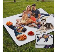 Manta de Picnic Pequeño 150x100cm, Tiburón Manta Picnic Impermeable, Flor Esterilla de Playa Alfombra de Exterior, Picnic Blanket Plegable con Asa para Camping,Jardín,Césped,Playa,Senderismo UZ-234